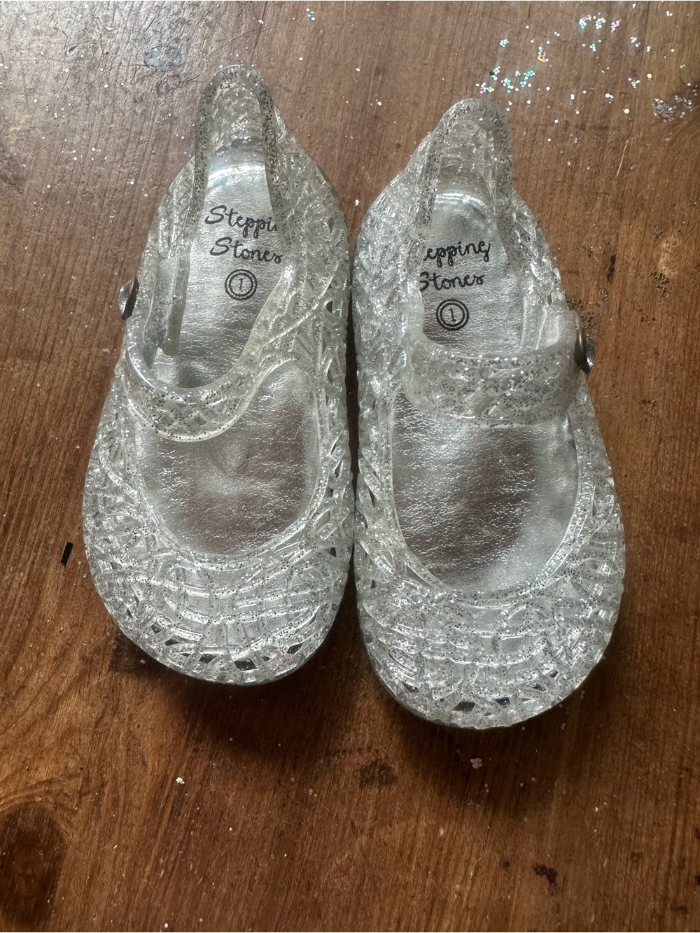 Stepping Stones Clear Glitter Jelly Mary Jane Sandals for Kids